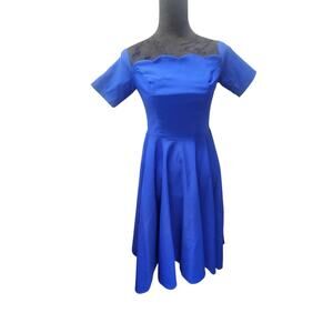 Women's 1950s Style Off Shoulder Swing Dress Knee Length Dress Royal Blue Sm
